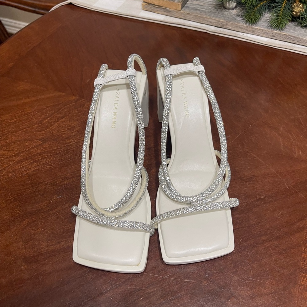AZALEA WANG Diamond Crystal Strap Sandals Heels Square Toe - Picture 8 of 9